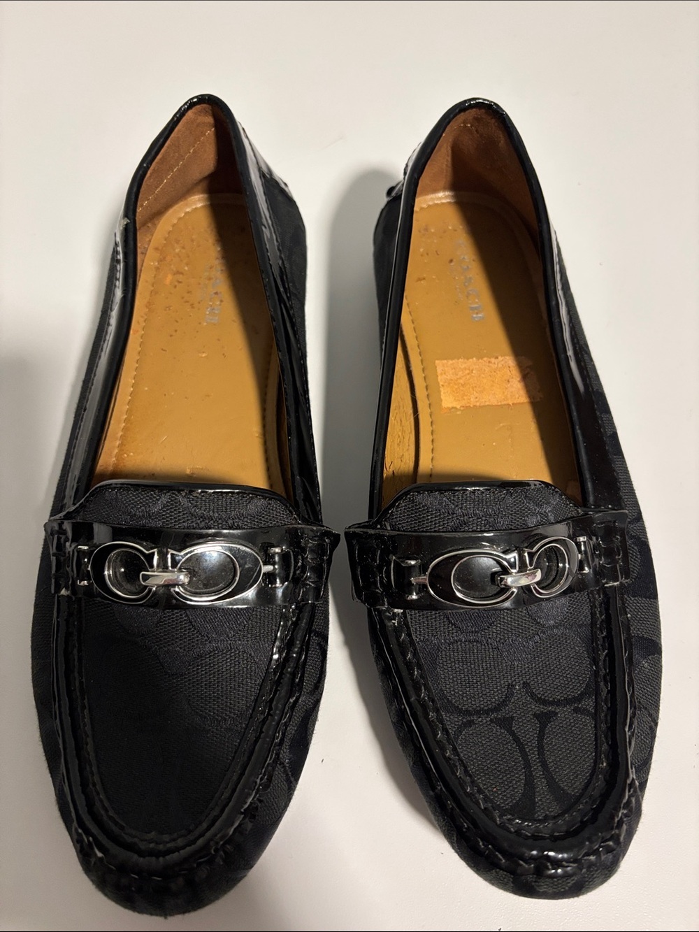 Black Women’s Coach Fortunata Signature Canvas and Patent Leather Loafers